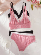 Smooth Pink Underwire Bra and Panty Set with Crisp Contrast Trim