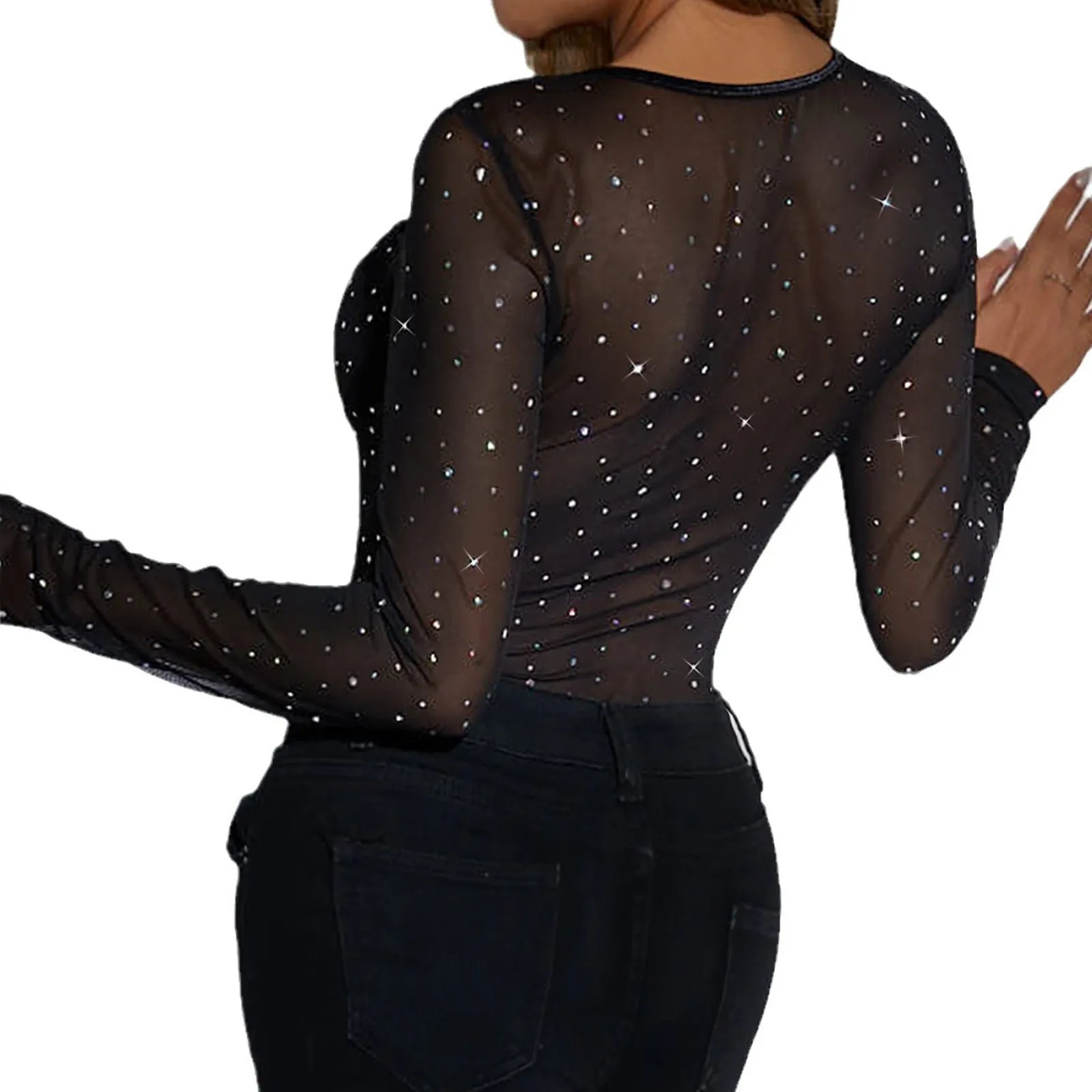 Sheer Mesh Corset Inspired Long Sleeve Gothic Fashion Statement Bodysuit
