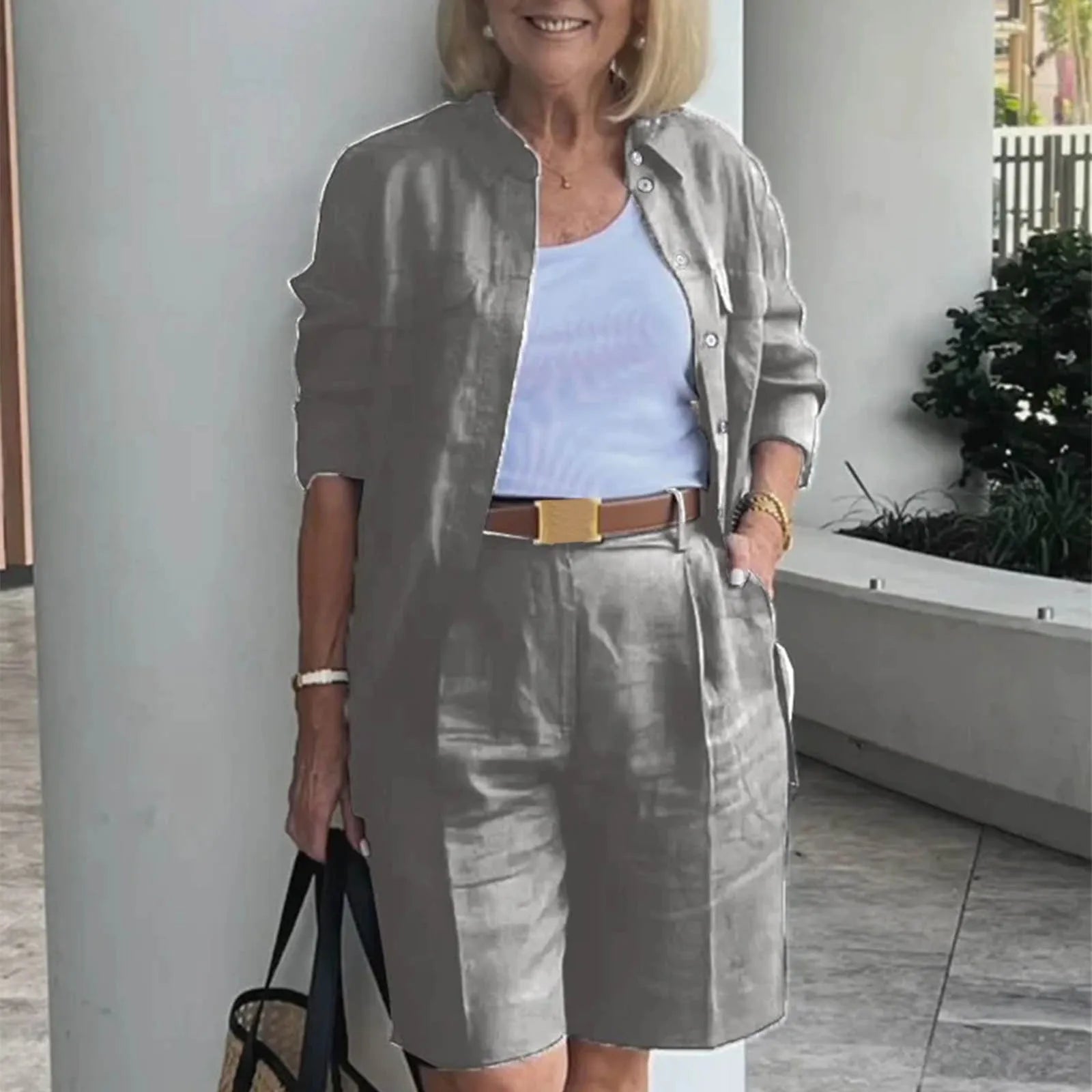 Women's Zip Front Cardigan and Shorts Co-Ord Set Relaxed Summer Outfit