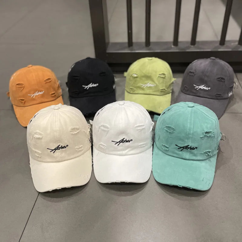Vintage Distressed Embroidered Baseball Cap Adjustable Curved Brim Casual Streetwear Hat
