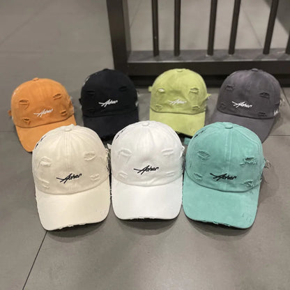 Vintage Distressed Embroidered Baseball Cap Adjustable Curved Brim Casual Streetwear Hat