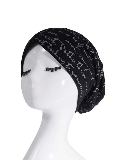 Script Pattern Polyester Knit Beanie for Contemporary Casual Streetwear Winter Everyday Fashion Style