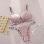 Sleek Contour Underwire Bra Set with Crystal-Embellished Straps
