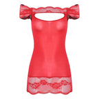 Vibrant Red Off-the-Shoulder Chemise with Chest Cutout and Lace Trim
