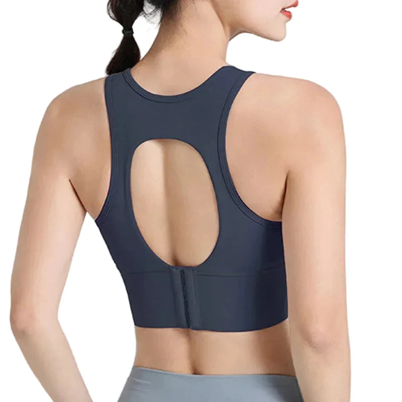 High-Support Plus-Size Sports Bra with Open Keyhole Back and Wide Band
