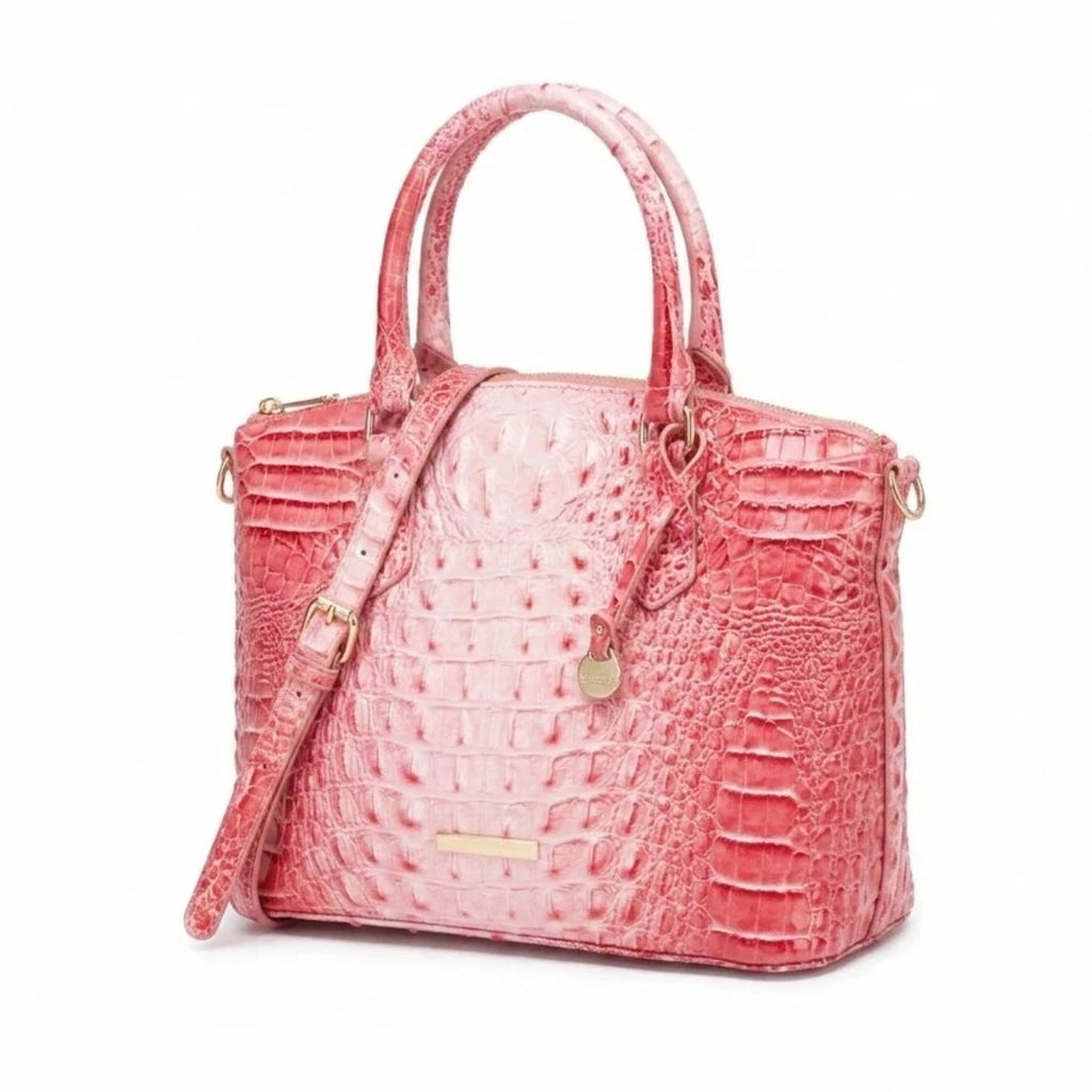 Embossed Dome Satchel Bag with Top Handle and Detachable Shoulder Strap