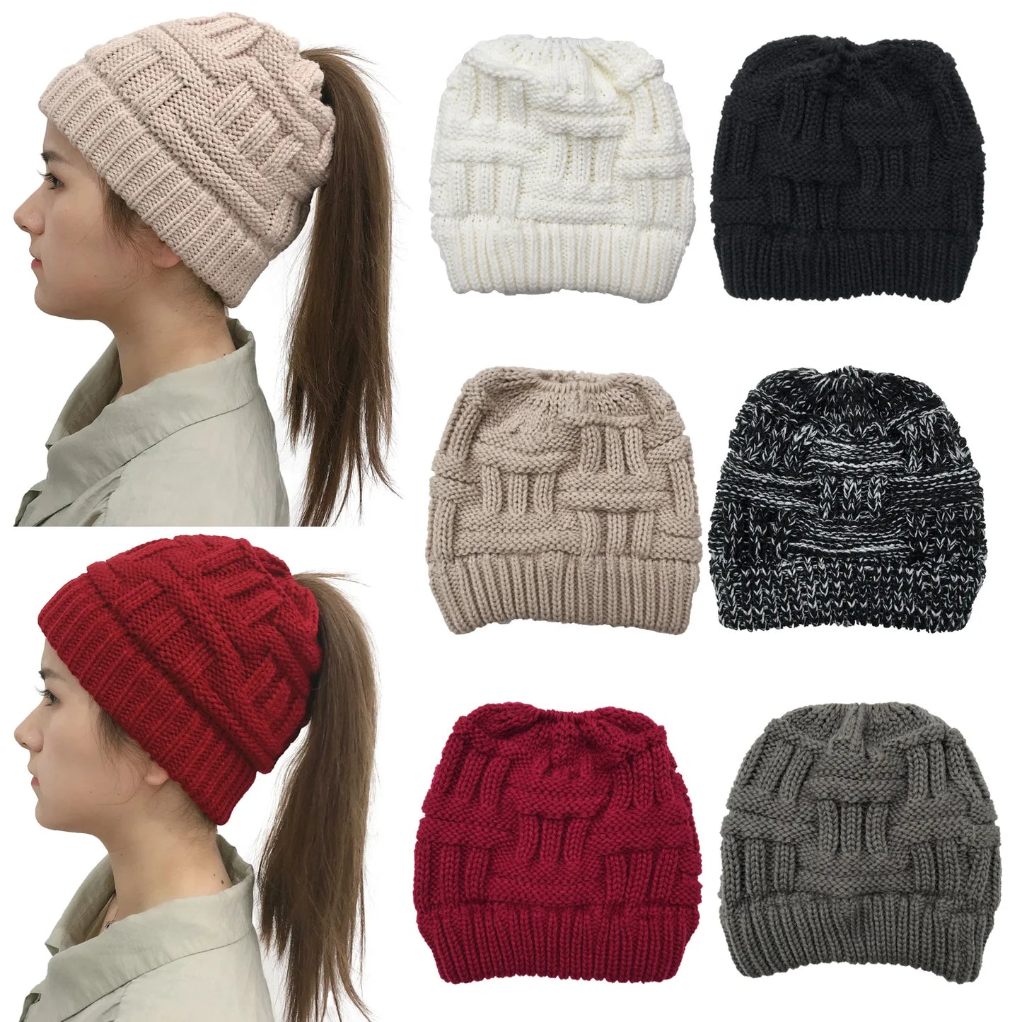 Open Top Acrylic Ponytail Knit Beanie for Winter Outdoor Casual Streetwear and Active Comfort