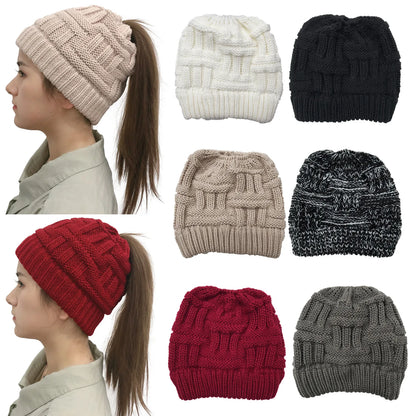 Open Top Acrylic Ponytail Knit Beanie for Winter Outdoor Casual Streetwear and Active Comfort