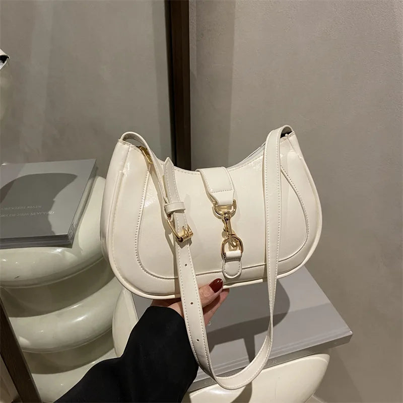 Minimalist Patent Leather Baguette Shoulder Bag with Everyday Compact Design