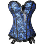 Lace Trim Overbust Corset with Bow Detail and Structured Shaping Panels