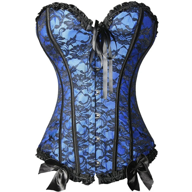 Lace Trim Overbust Corset with Bow Detail and Structured Shaping Panels