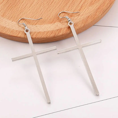 Oversized Cross Drop Earrings for Gothic Punk and Alternative Fashion Looks