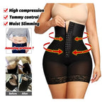 High-Waisted Mid-Thigh Shaping Shorts with Center Closure and Floral Lace Hem