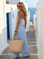 Striped Halter Top and Loose Wide Leg Pants Vacation Co-Ord Set