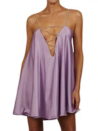 Chain Strap Satin Mini Dress with Draped A-Line Streetwear Silhouette