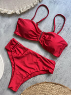 Olive Green Bandeau Bikini Set with Center Hardware and Ruched Detailing