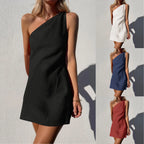Minimalist One-Shoulder Mini Dress in Solid Earth Tone