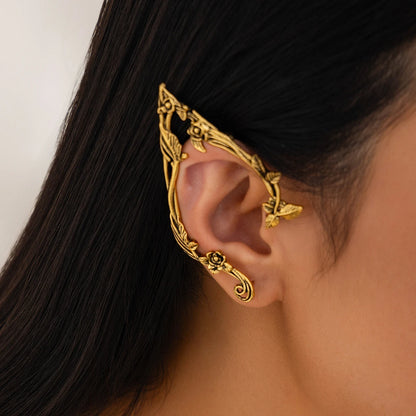 Gothic Bat Wing Ear Cuff with Chain Statement Alternative Jewelry