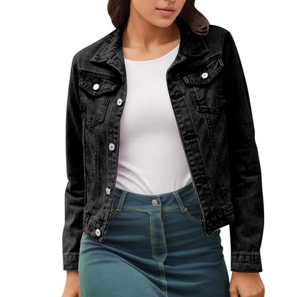 Cropped Denim Style Button Front Jacket with Contemporary Streetwear Fit