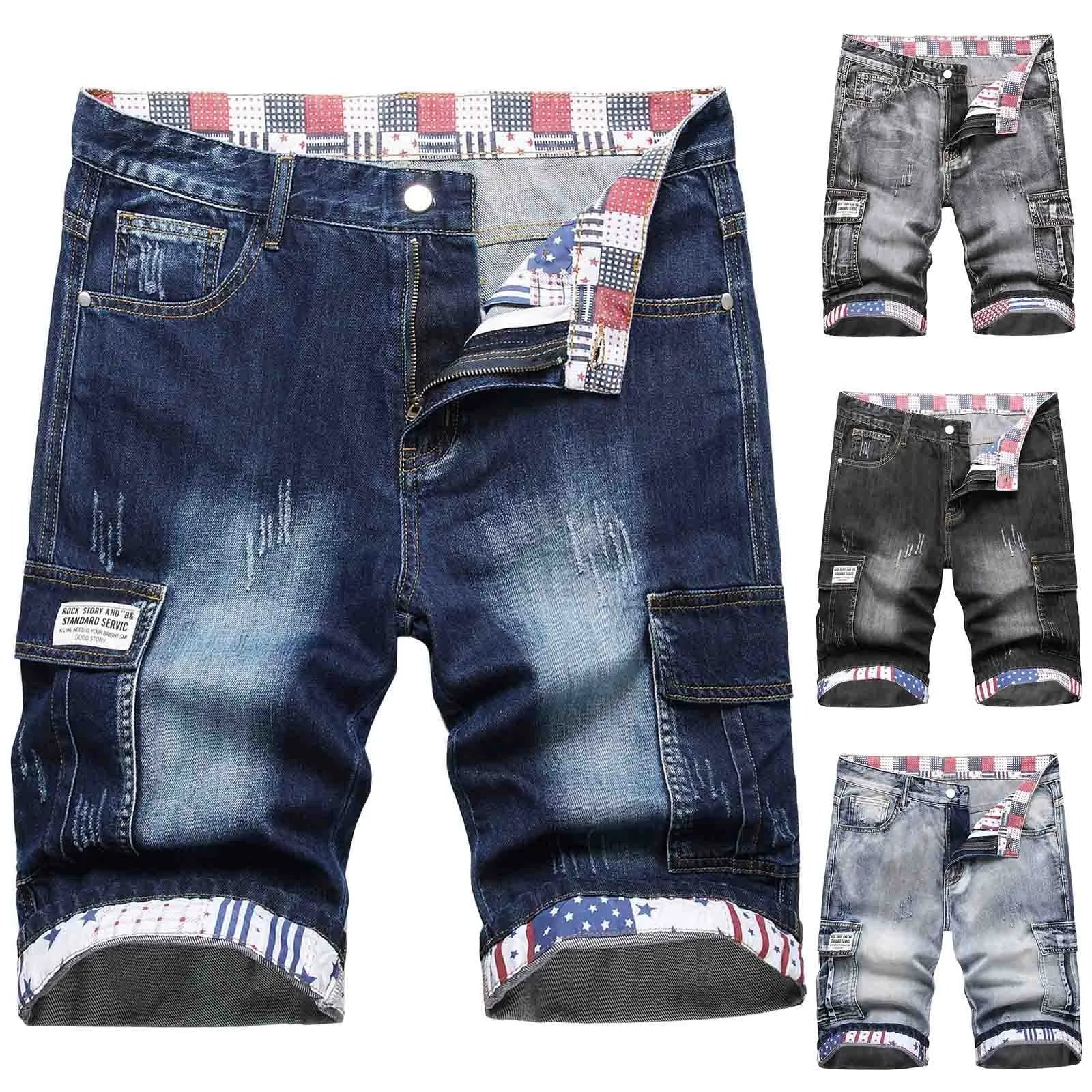 Men's Loose Fit Washed Denim Shorts with Distressed Finish and Casual Streetwear Style