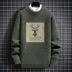 Men's Relaxed Fit Graphic Patch Crew Neck Knit Pullover Streetwear Sweater