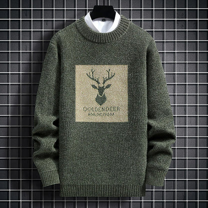 Men's Relaxed Fit Graphic Patch Crew Neck Knit Pullover Streetwear Sweater