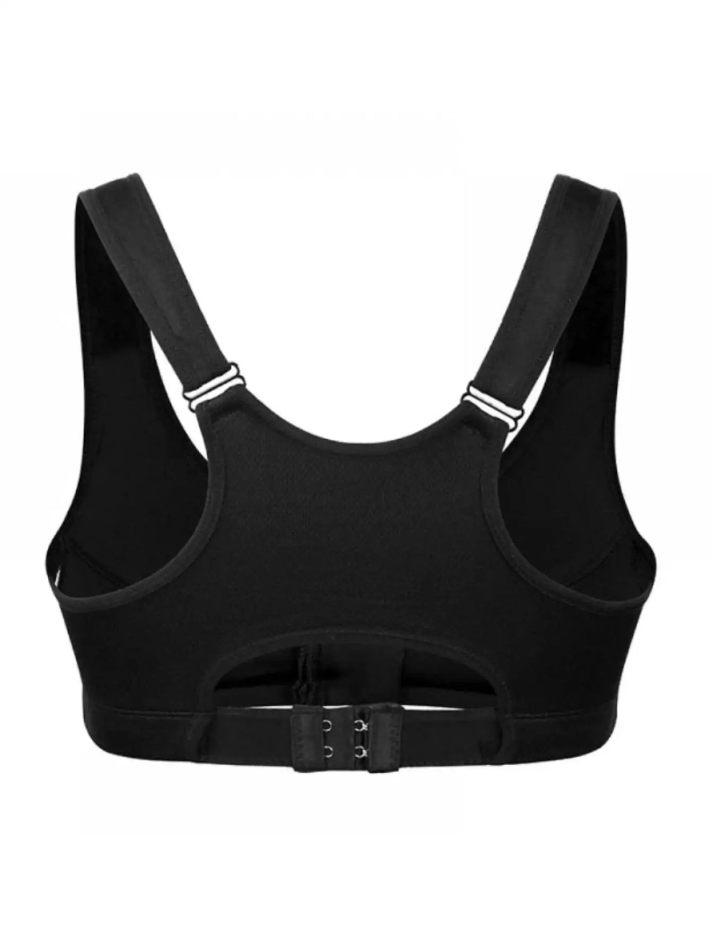 Sleek Black Front-Zip Athletic Sports Bra with Wide Shoulder Straps