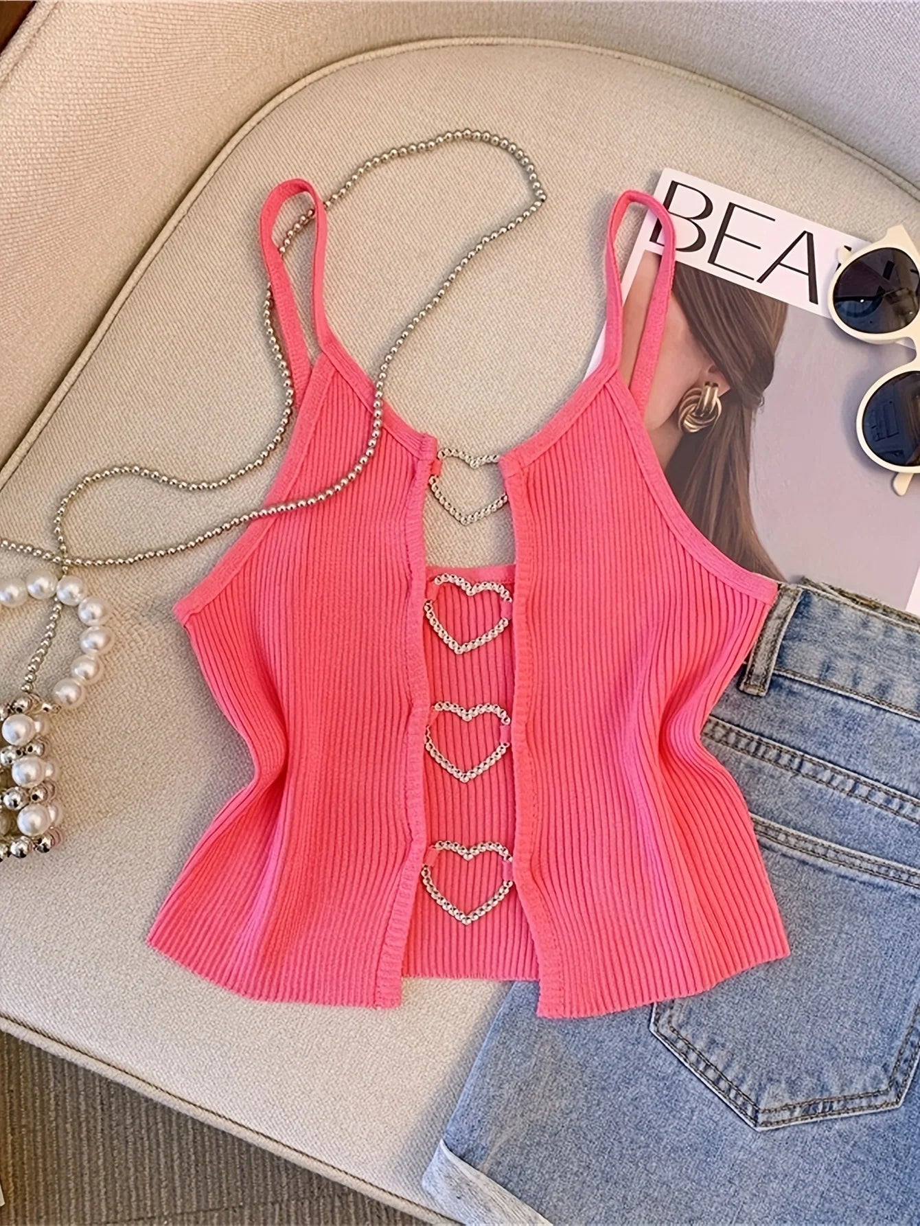 Ribbed Lace-Up Crop Top with Sleeveless Slim Fit Contemporary Streetwear Design