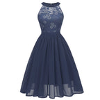 Sleeveless A-Line Chiffon-Style Dress with Lace Halter Bodice
