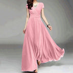 Flowing V Neck Maxi Dress With Soft Pleated Movement