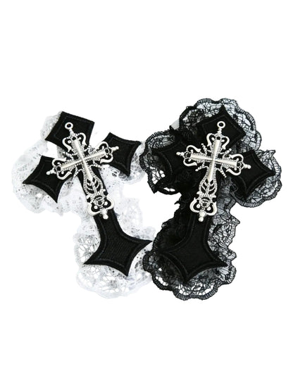 Gothic Lace Cross Hair Clip Set Dark Romantic Statement Accessories