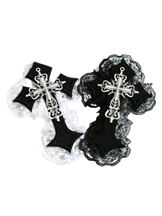 Gothic Lace Cross Hair Clip Set Dark Romantic Statement Accessories