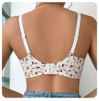 Cheerful Cherry Print Wire-Free Plunge Bra with Scalloped Trim