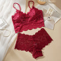 Floral Embroidered Longline Bralette and Scalloped Lace Boyshort Set
