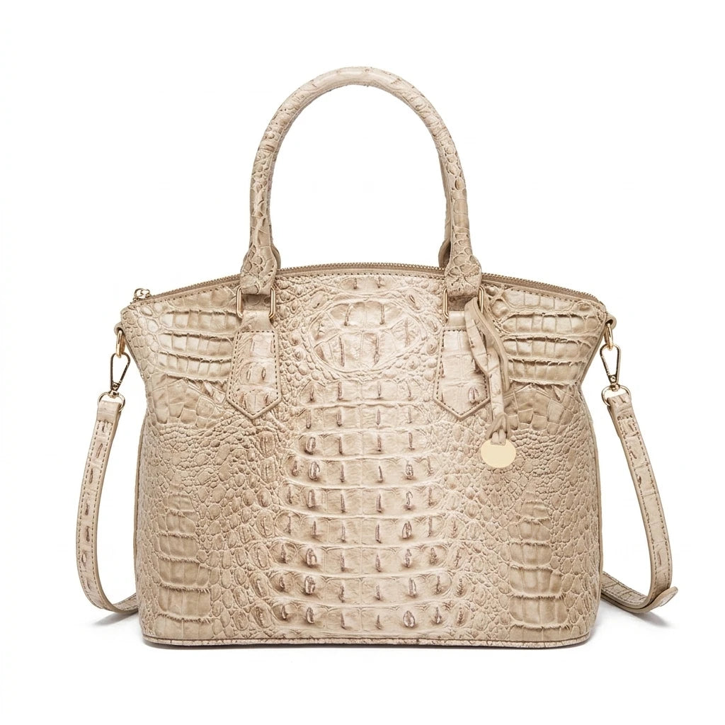 Embossed Dome Satchel Bag with Top Handle and Detachable Shoulder Strap