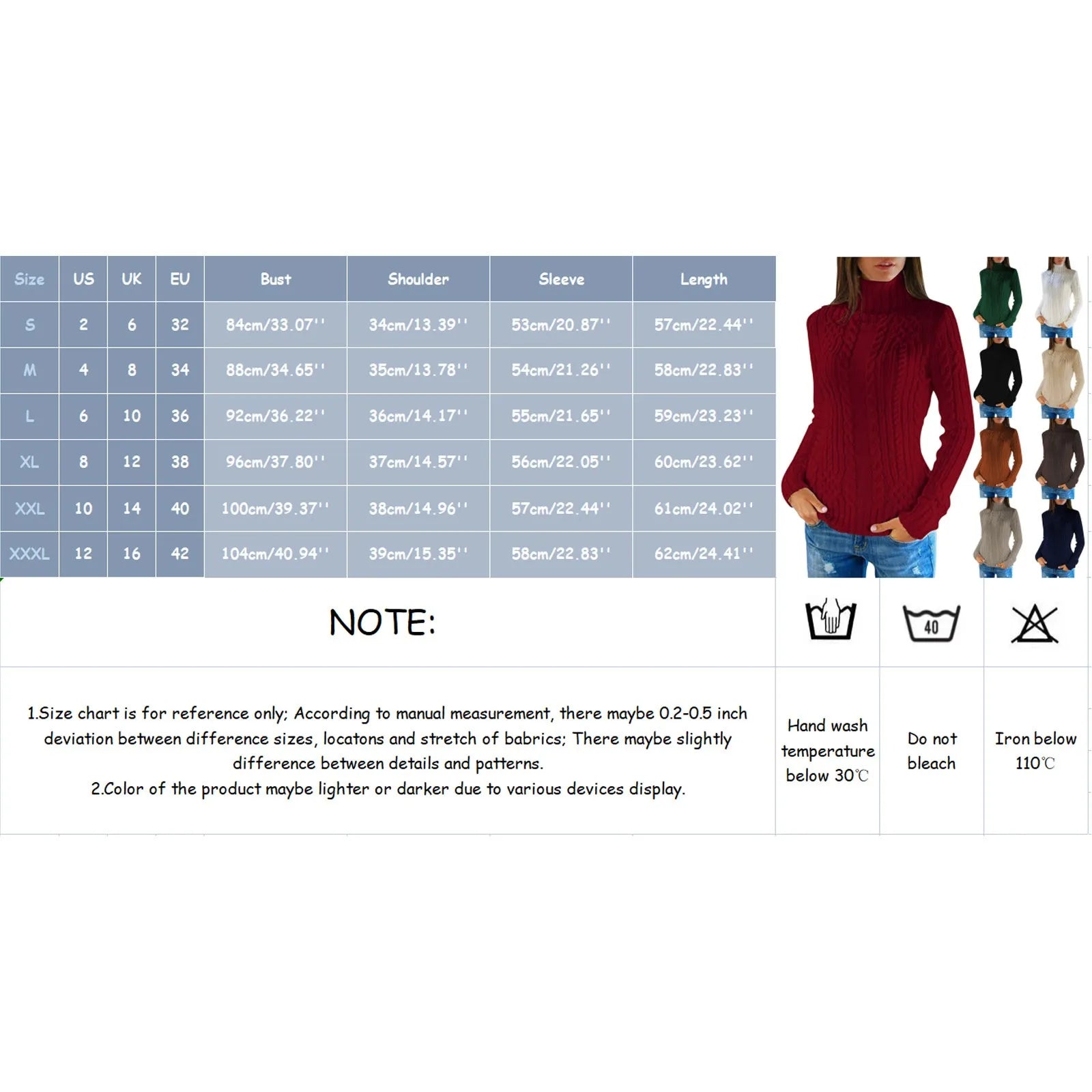 Women's Cable Knit Turtleneck Slim Fit Pullover Sweater With Textured Finish