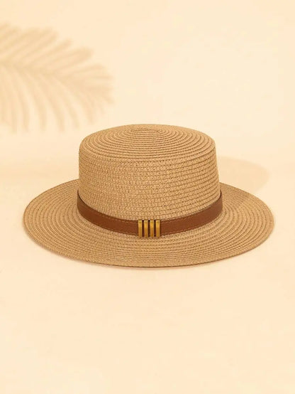 Women's Woven Straw Sun Hat with Decorative Band for Beach Vacation and Casual Wear