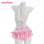 Women's Strawberry Print Polka Dot Bikini Set with Ruffled Details, Vintage-Inspired Two-Piece Swimwear and Cute Y2K Styling