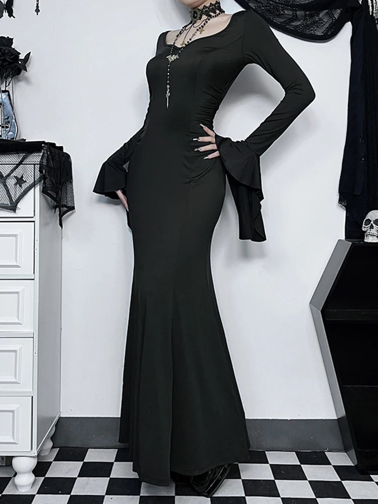 Elegant Gothic Mermaid Dress with Dark Alternative Fashion Styling