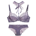 Ethereal Beige Sheer Mesh Underwire Bra Set with Lace Halter Accent