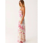 Floral Print Bodycon Maxi Dress with Square Neck and Tie Straps