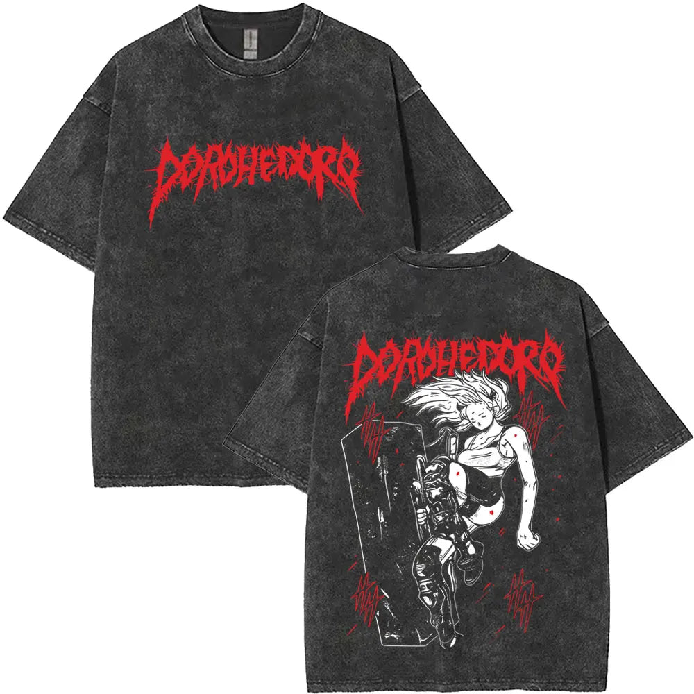 Anime Goth Distressed Horror Graphic Streetwear Tee with Vintage Manga Artwork - BigCat Streetwear