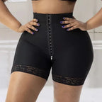 High-Waisted Structured Shaping Short with Front Hook Closure and Lace Hem