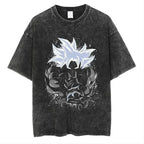 Vintage Washed Oversized Graphic Streetwear Tee with Monochrome Power Illustration