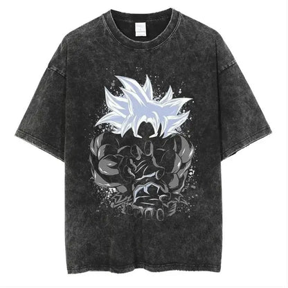 Vintage Washed Oversized Graphic Streetwear Tee with Monochrome Power Illustration