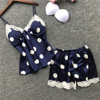Classic Monochrome Polka Dot Camisole Sleep Set with Scalloped Lace Edge
