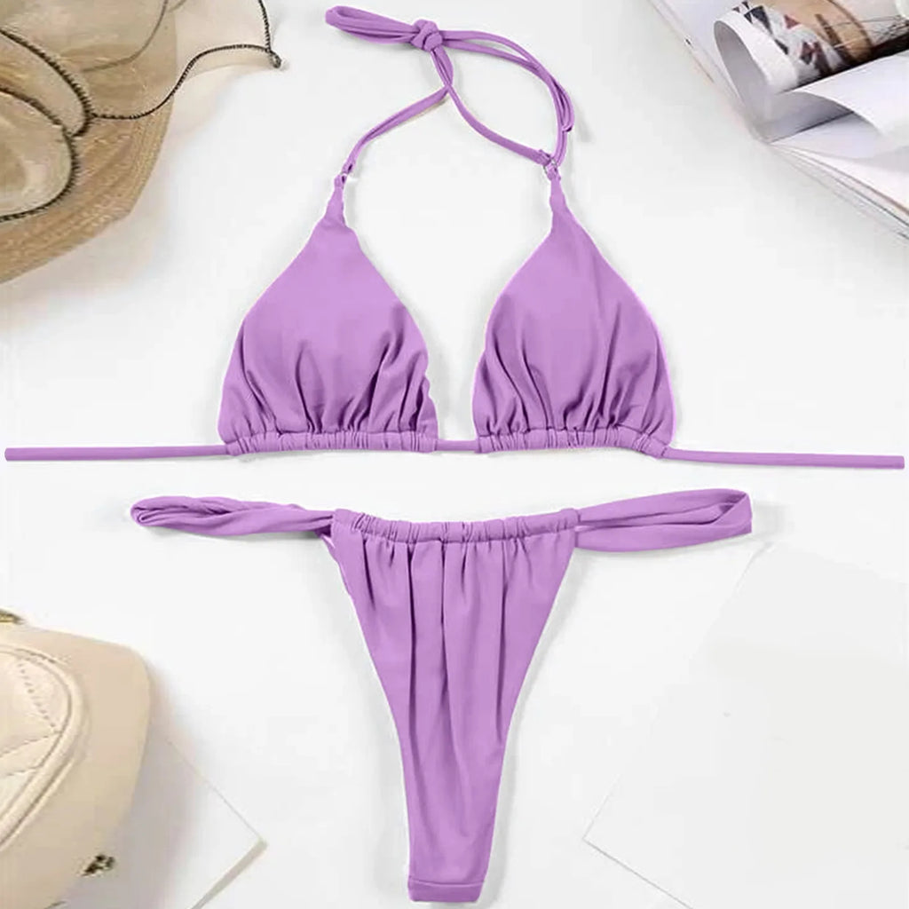 Solid Royal Blue Triangle String Bikini Set with Tie Fastenings