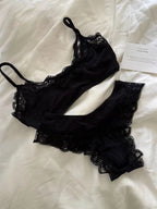 Minimalist Light Pink Wire-Free Lounge Bralette and Brief Set with Delicate Lace Edging