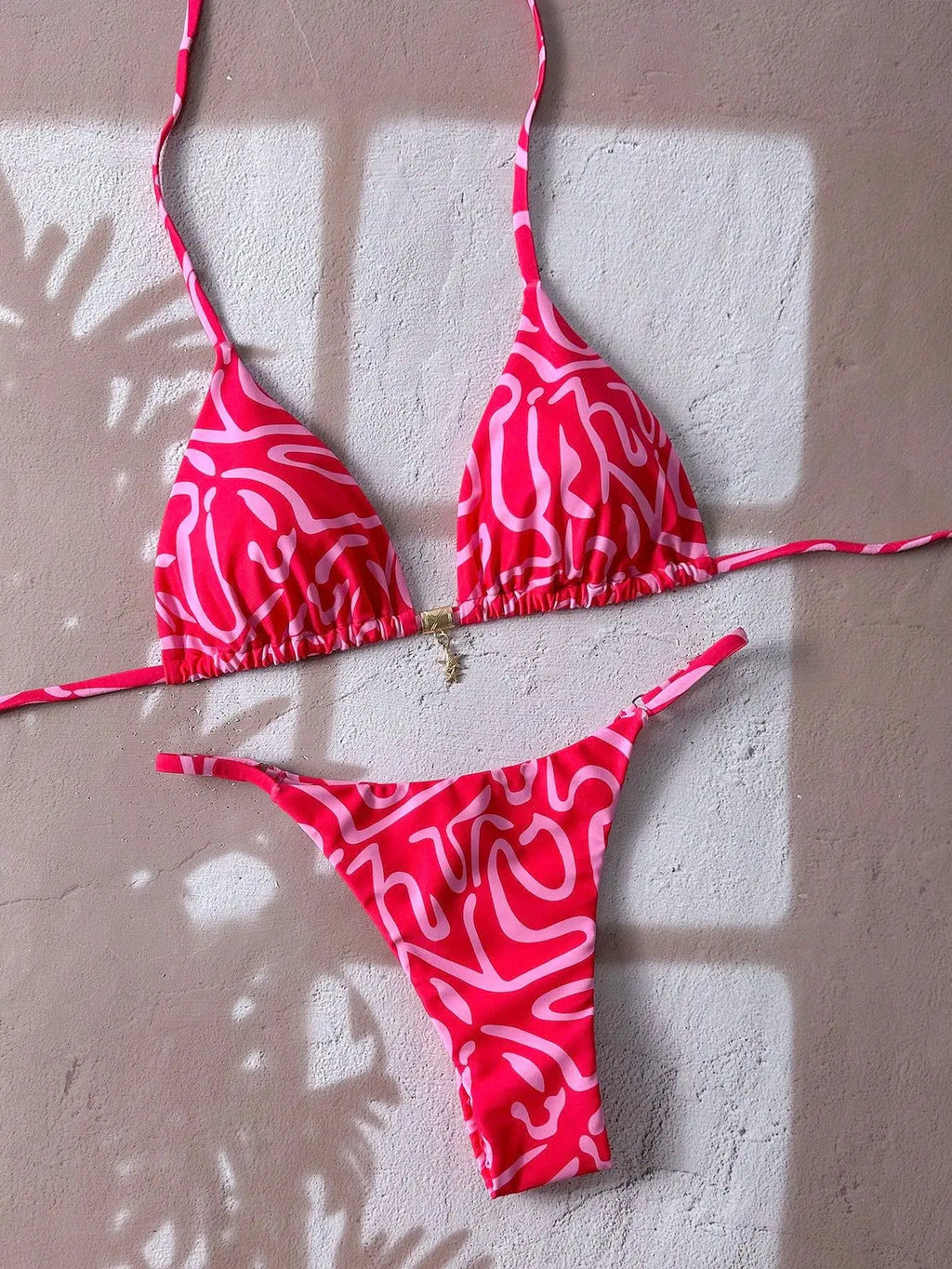 Vibrant Tropical Floral Print String Bikini Set with Sliding Triangle Top