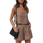 Women's Sleeveless Top and Shorts Co-Ord Set Relaxed Contemporary Outfit
